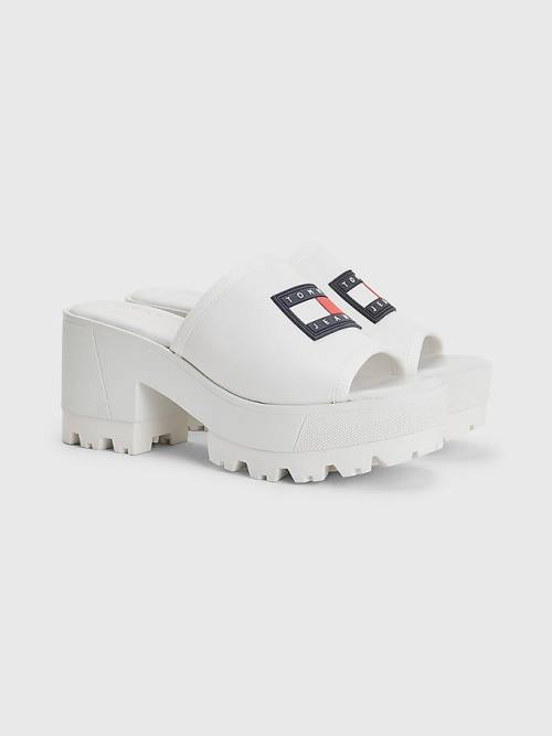 White Tommy Hilfiger Leather Flag Block Heel Mules Women\'s Sandals | TH072LTW