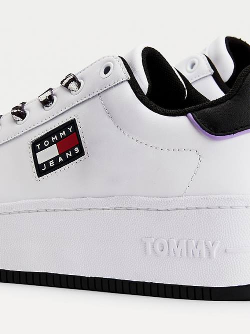 White Tommy Hilfiger Leather Flatform Cupsole Women's Sneakers | TH276HWX