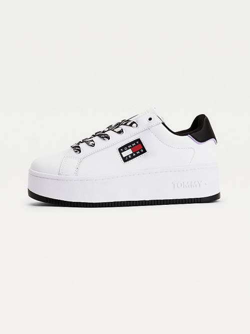 White Tommy Hilfiger Leather Flatform Cupsole Women's Sneakers | TH276HWX