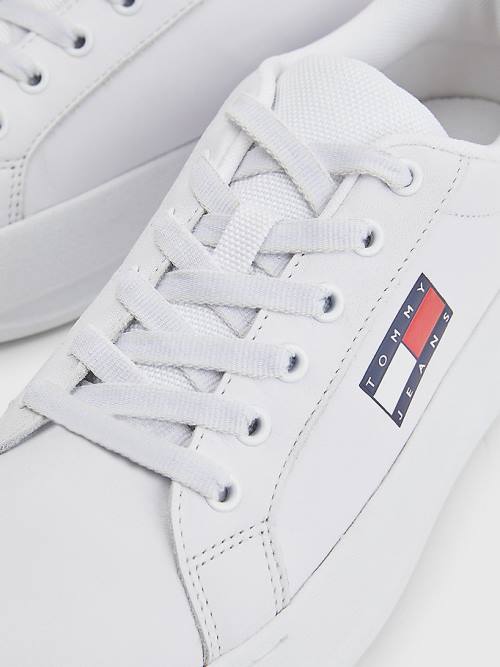 White Tommy Hilfiger Leather Flatform Women's Sneakers | TH809RMY