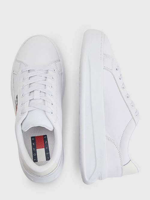 White Tommy Hilfiger Leather Flatform Women's Sneakers | TH809RMY