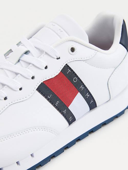 White Tommy Hilfiger Leather Mix Webbing Logo Men's Sneakers | TH089FYX