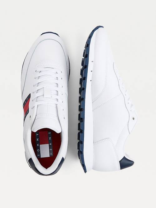 White Tommy Hilfiger Leather Mix Webbing Logo Men's Sneakers | TH089FYX