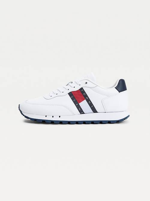 White Tommy Hilfiger Leather Mix Webbing Logo Men's Sneakers | TH089FYX