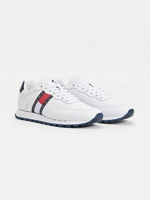 White Tommy Hilfiger Leather Mix Webbing Logo Men\'s Sneakers | TH089FYX