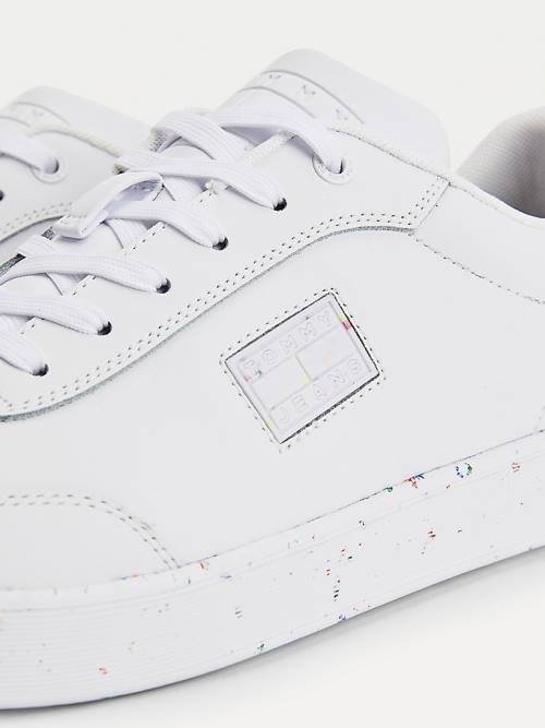 White Tommy Hilfiger Leather Speckled Cupsole Men's Sneakers | TH406QZA