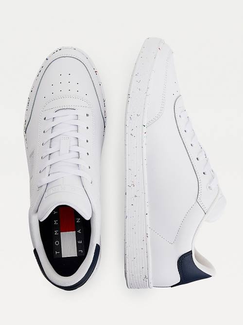 White Tommy Hilfiger Leather Speckled Cupsole Men's Sneakers | TH406QZA