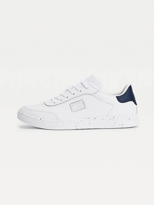 White Tommy Hilfiger Leather Speckled Cupsole Men's Sneakers | TH406QZA