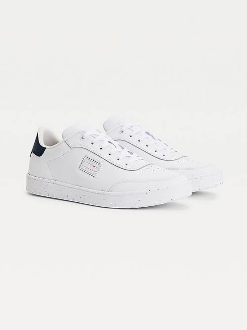 White Tommy Hilfiger Leather Speckled Cupsole Men\'s Sneakers | TH406QZA