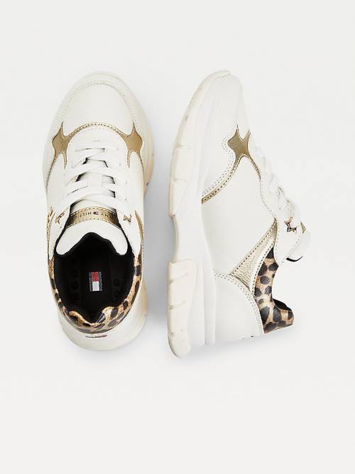 White Tommy Hilfiger Leopard Panel Low-Top Girls' Sneakers | TH520IJB