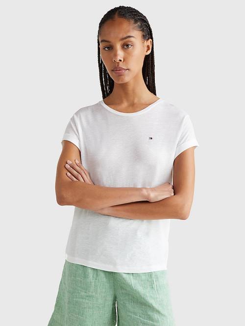 White Tommy Hilfiger Linen Blend Oversized Women's T Shirts | TH827FJA