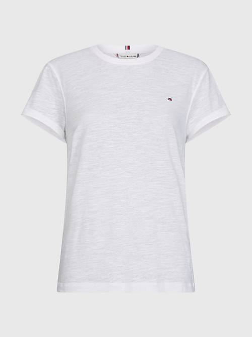 White Tommy Hilfiger Linen Blend Oversized Women's T Shirts | TH827FJA