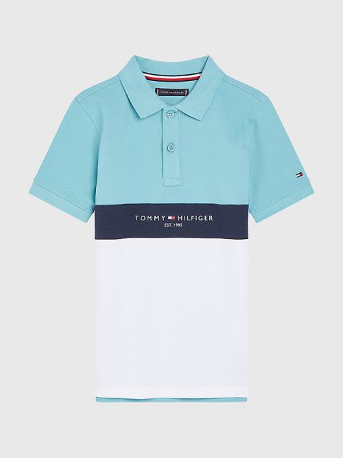 White Tommy Hilfiger Logo Colour-Blocked Polo Boys\' T Shirts | TH682SOR