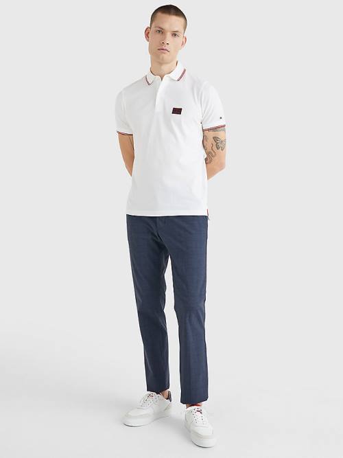 White Tommy Hilfiger Logo Contrast Tipped Slim Men's Polo Shirts | TH781GWM