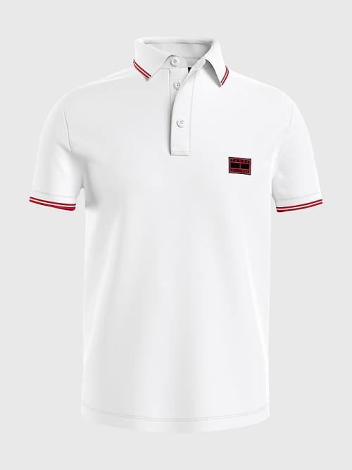 White Tommy Hilfiger Logo Contrast Tipped Slim Men's Polo Shirts | TH781GWM