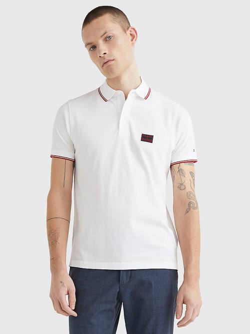 White Tommy Hilfiger Logo Contrast Tipped Slim Men\'s Polo Shirts | TH781GWM