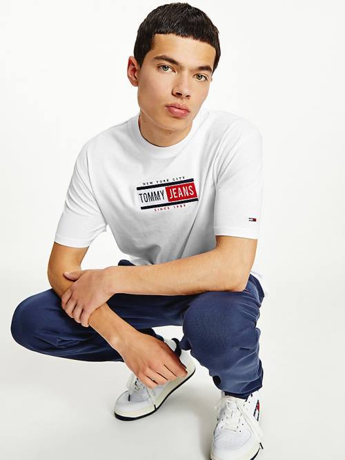 White Tommy Hilfiger Logo Crew Neck Men's T Shirts | TH984JUK