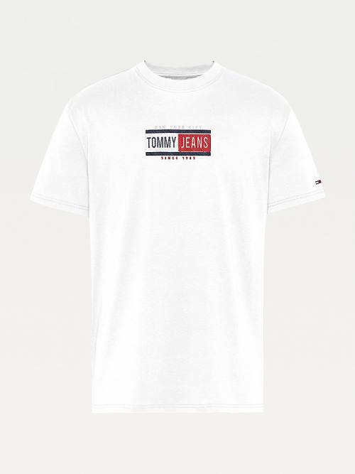 White Tommy Hilfiger Logo Crew Neck Men's T Shirts | TH984JUK