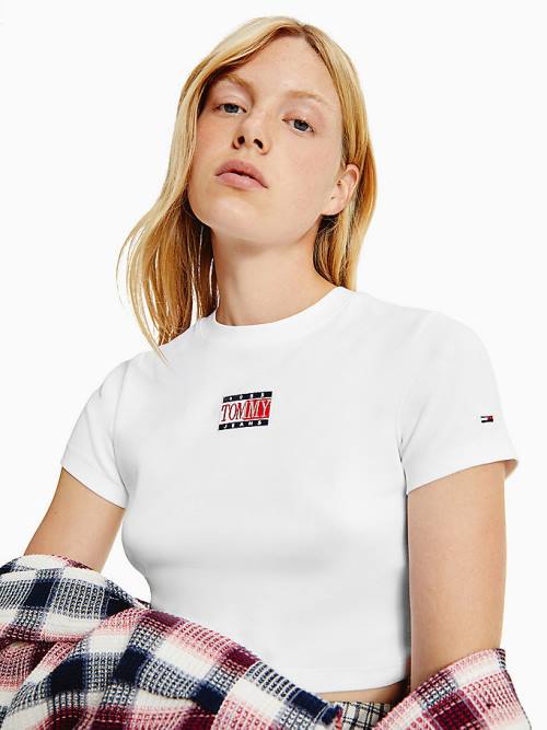 White Tommy Hilfiger Logo Cropped Fit Women's T Shirts | TH631DTH