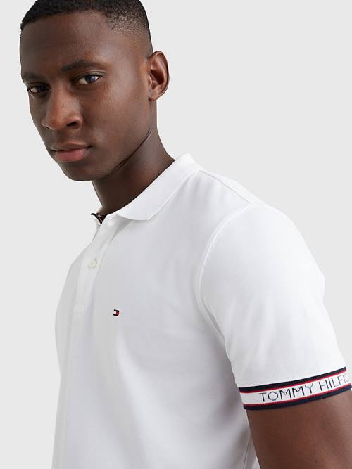 White Tommy Hilfiger Logo Cuff Regular Fit Men's Polo Shirts | TH710LBX