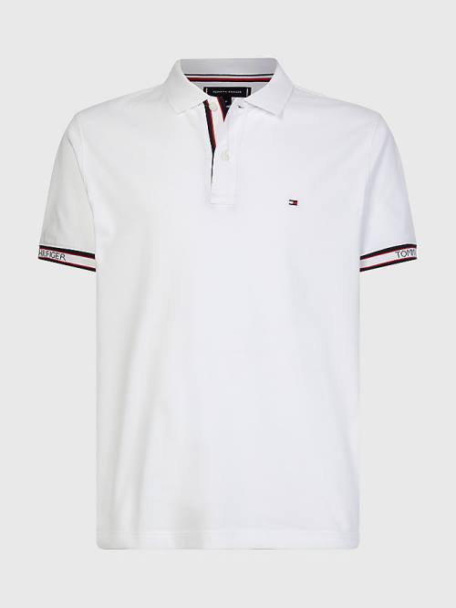 White Tommy Hilfiger Logo Cuff Regular Fit Men's Polo Shirts | TH710LBX