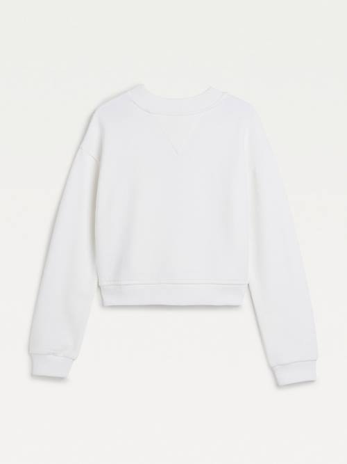 White Tommy Hilfiger Logo Embroidery Cropped Girls' Sweatshirts | TH930CGN