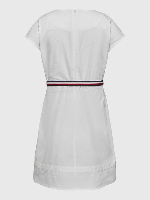 White Tommy Hilfiger Logo Embroidery Fit & Flare Girls' Dress | TH240XKE