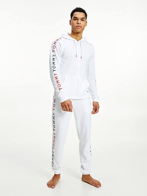 White Tommy Hilfiger Logo Embroidery Joggers Men's Pyjamas | TH098NFK