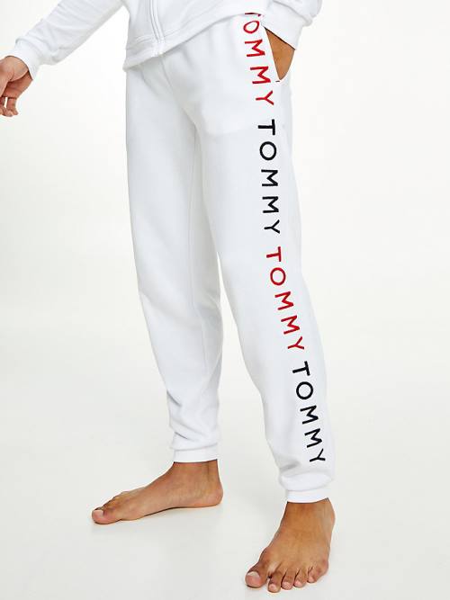 White Tommy Hilfiger Logo Embroidery Joggers Men\'s Pyjamas | TH098NFK