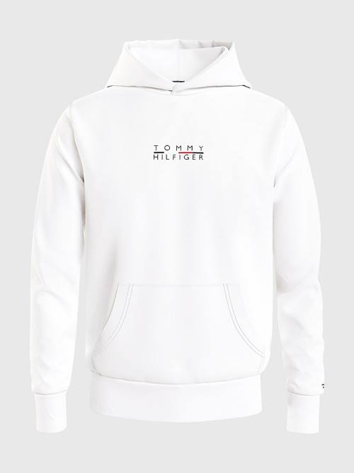 White Tommy Hilfiger Logo Embroidery Men's Hoodie | TH594QZB