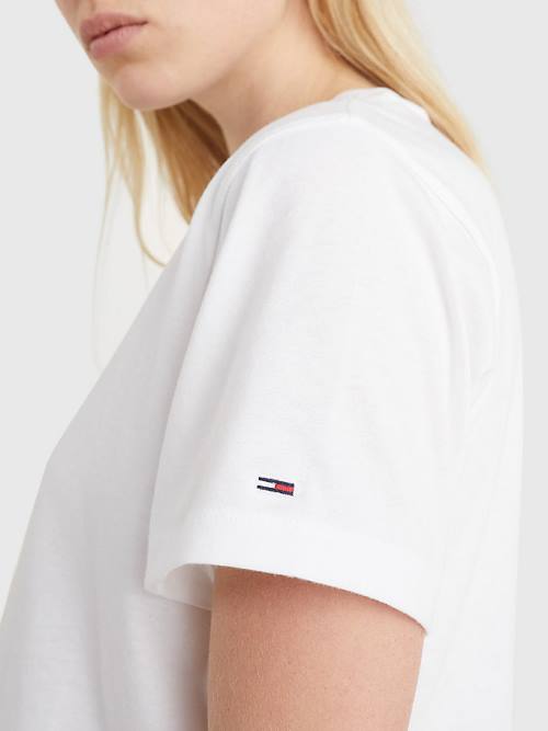 White Tommy Hilfiger Logo Embroidery Organic Cotton Women's T Shirts | TH934VZS