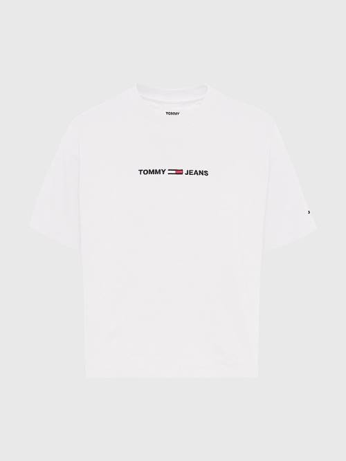 White Tommy Hilfiger Logo Embroidery Organic Cotton Women's T Shirts | TH934VZS