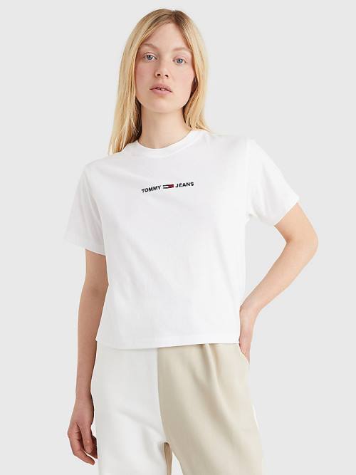 White Tommy Hilfiger Logo Embroidery Organic Cotton Women\'s T Shirts | TH934VZS