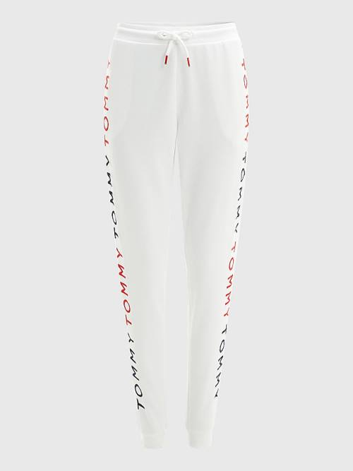 White Tommy Hilfiger Logo Embroidery Tapered Joggers Women\'s Pants | TH560TRL