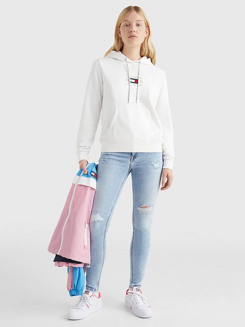 White Tommy Hilfiger Logo Embroidery Women's Hoodie | TH260FRN