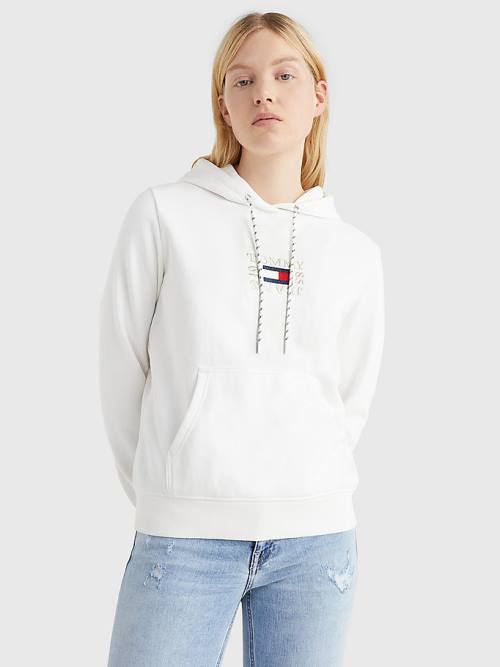 White Tommy Hilfiger Logo Embroidery Women\'s Hoodie | TH260FRN