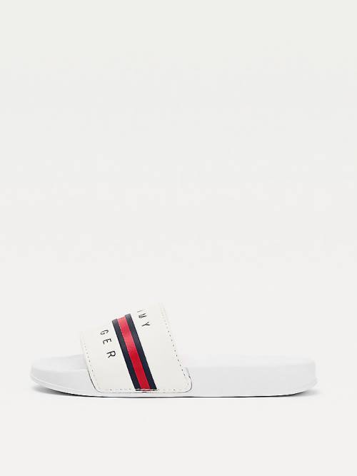 White Tommy Hilfiger Logo Flag Slides Boys' Sandals | TH098ACT