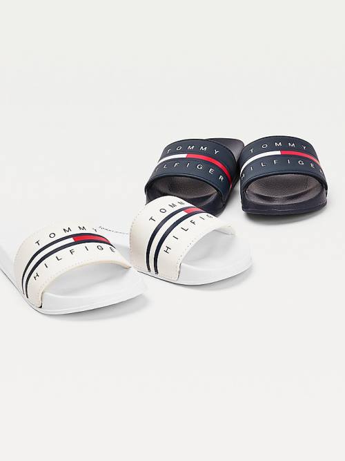 White Tommy Hilfiger Logo Flag Slides Boys' Sandals | TH098ACT