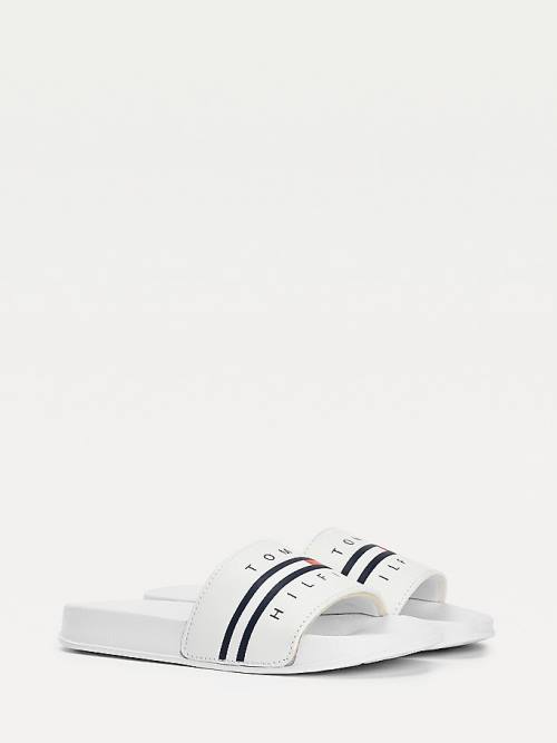 White Tommy Hilfiger Logo Flag Slides Boys\' Sandals | TH098ACT