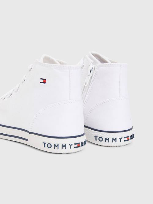 White Tommy Hilfiger Logo High-Top Lace-Up Boys' Sneakers | TH065LXQ