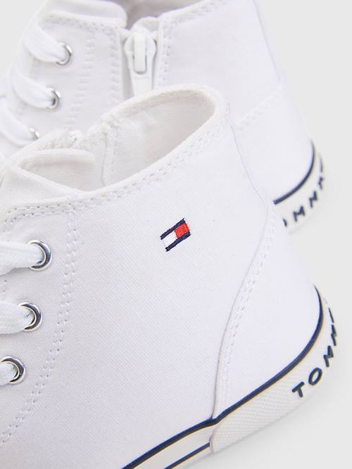 White Tommy Hilfiger Logo High-Top Lace-Up Boys' Sneakers | TH065LXQ