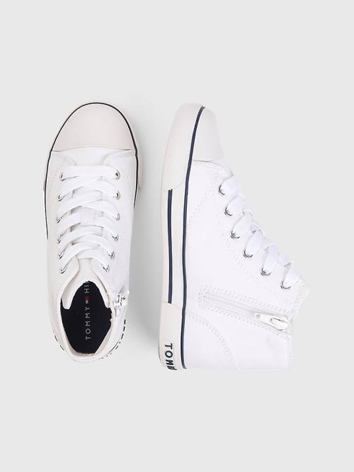 White Tommy Hilfiger Logo High-Top Lace-Up Boys' Sneakers | TH065LXQ