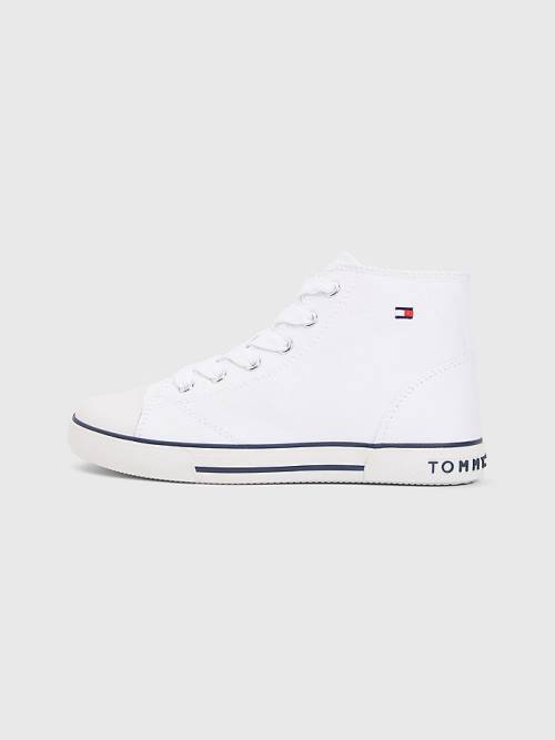 White Tommy Hilfiger Logo High-Top Lace-Up Boys' Sneakers | TH065LXQ