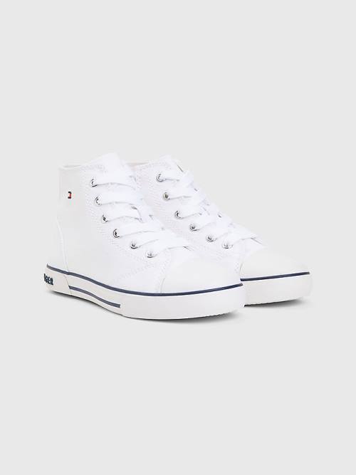 White Tommy Hilfiger Logo High-Top Lace-Up Girls\' Sneakers | TH392TOS