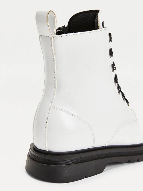 White Tommy Hilfiger Logo Laces Cleat Booties Girls' Boots | TH358UZA