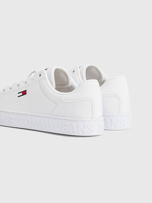 White Tommy Hilfiger Logo Leather Cupsole Women's Sneakers | TH129DUK