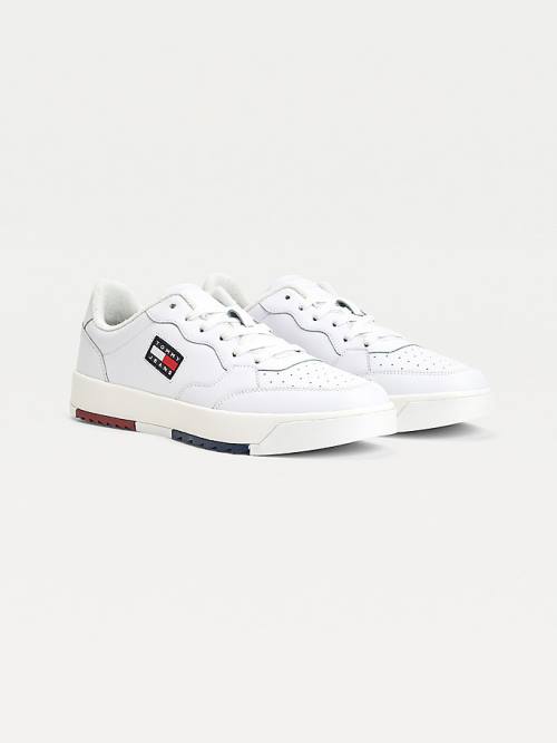 White Tommy Hilfiger Logo Leather Cupsole Men\'s Sneakers | TH786XYT