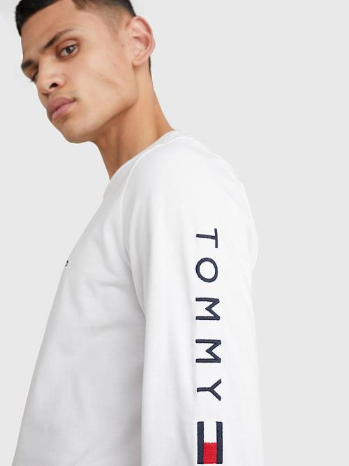 White Tommy Hilfiger Logo Long Sleeve Men's T Shirts | TH592AYZ