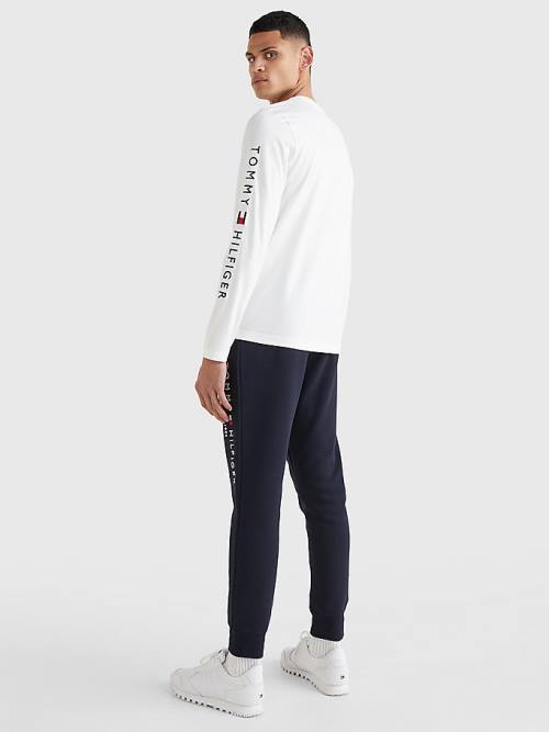 White Tommy Hilfiger Logo Long Sleeve Men's T Shirts | TH592AYZ