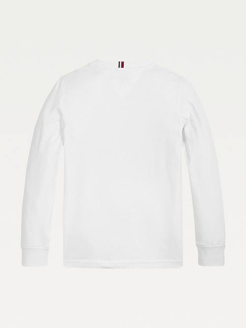 White Tommy Hilfiger Logo Long Sleeve Organic Cotton Boys' T Shirts | TH673AWC